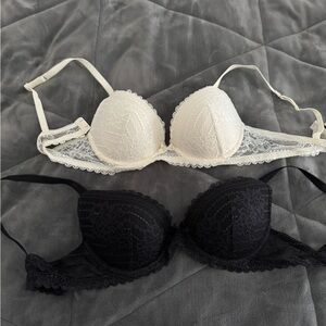 Lace Underwire Bra Set - Black & Cream